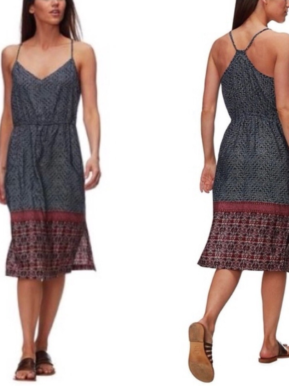 Patagonia Lost Wildflower Navy & Burgundy Printed Spaghetti-Strap Midi Dress